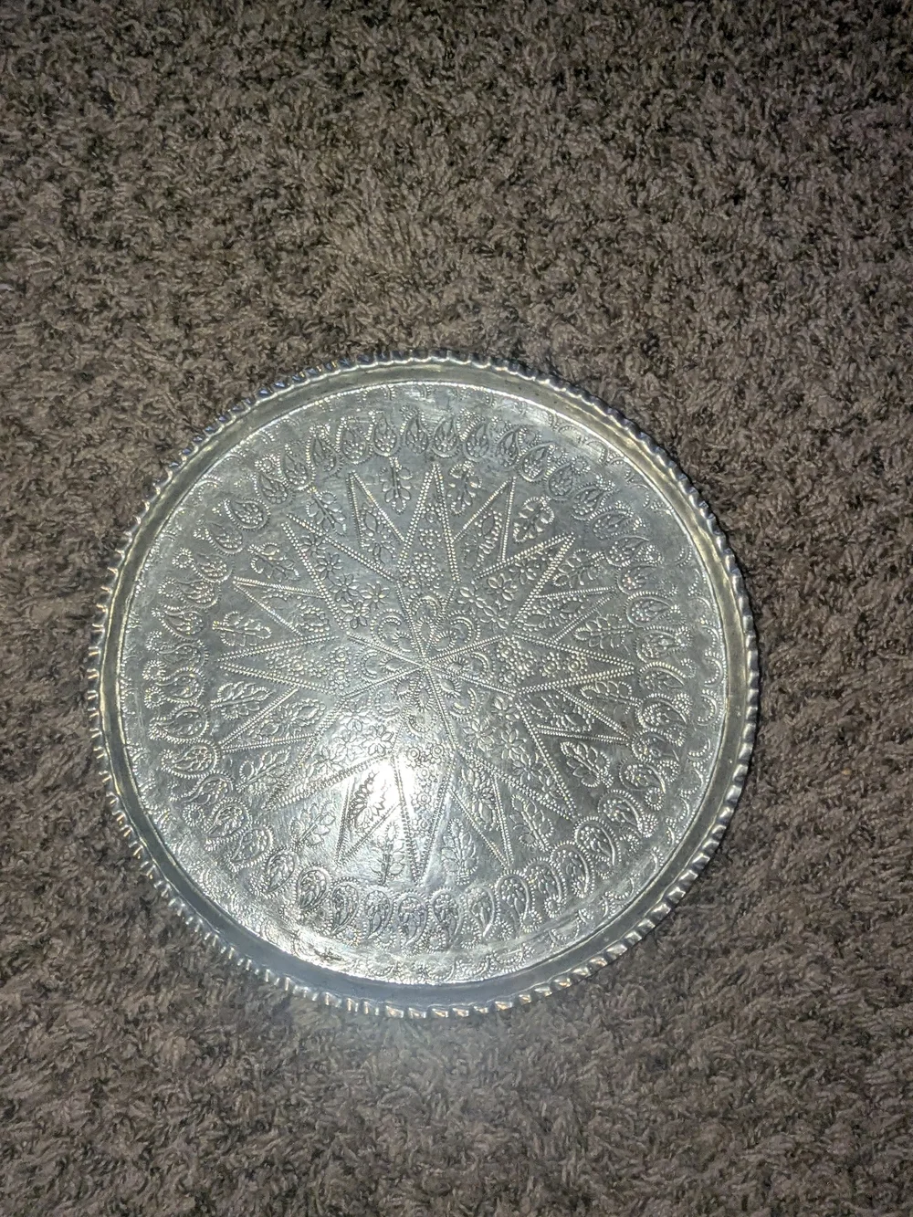 Decorative Silver Serving Tray - Intricate Star Pattern